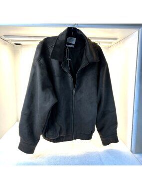 Stoosh Short Faux Suede Soft Jacket Brown Full Zip Elastic Band Women LG NEW
